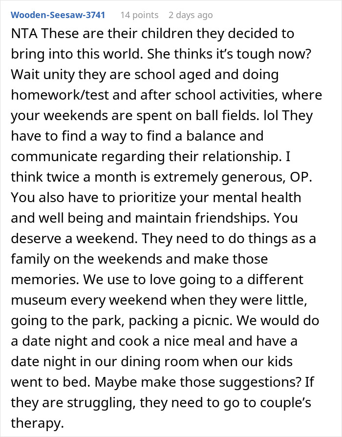 Mom Pressures Brother To Babysit Every Weekend To Help Save Her Marriage, Gets A Reality Check