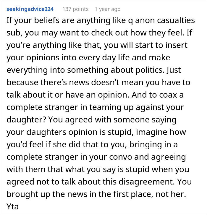 Dad Can’t Believe His Daughter Is Cutting Him Out Due To Political Views, Rants About It Online