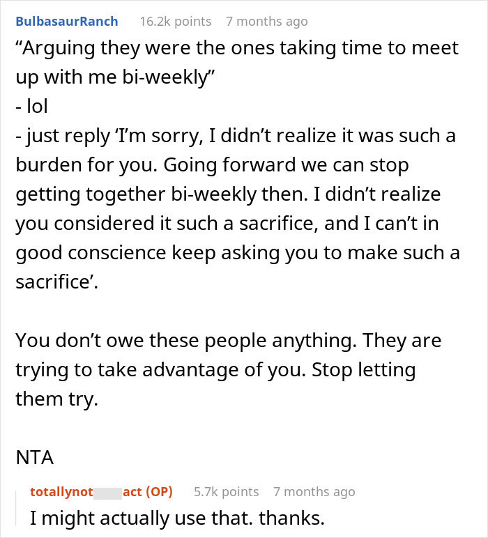 Reddit comment thread discussing a man refusing to treat fiancée’s family to dinners due to low tipping habits.