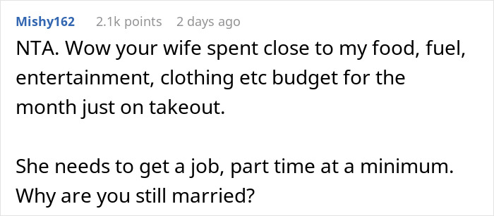 “She Spent $1,176”: Wife's Daily Takeout Orders Push Man To His Limit, Financial Lockdown Ensues