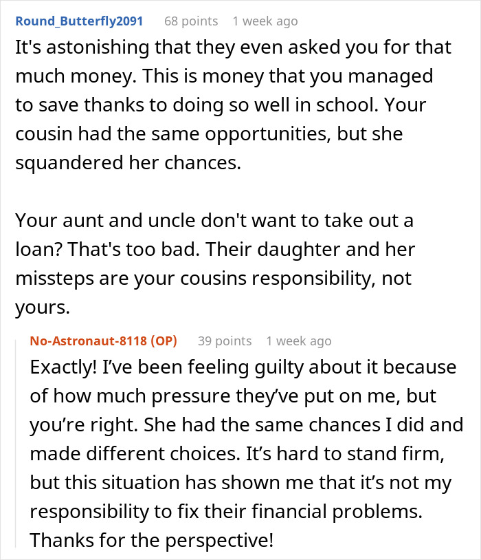 “AITA For Refusing To Give My Younger Cousin My College Fund Because She ‘Needs It More’?”