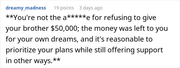 Man Receives $50,000 From His Grandfather, Refuses To Split The Inheritance With His Brother