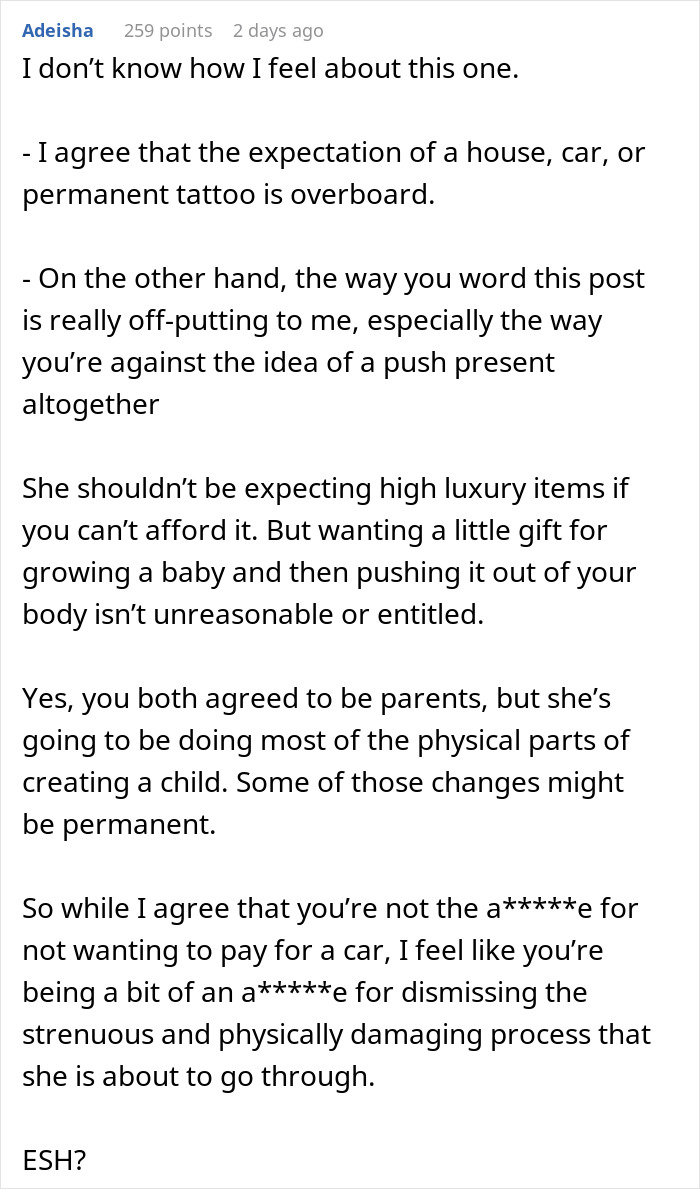 “AITAH For Telling My Wife She Is Not Worthy Of What She’s Asking For For Her ‘Push Present’?”