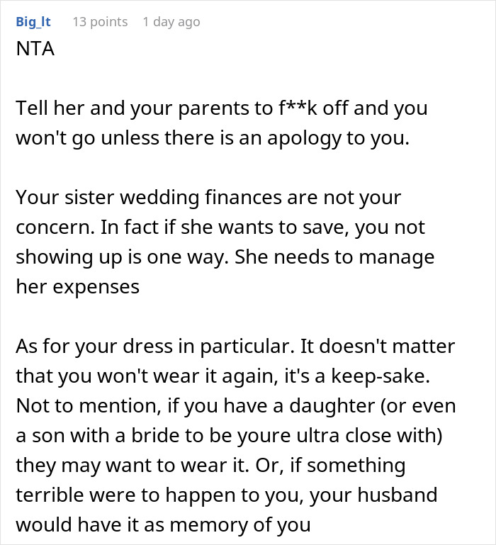 Woman Wants To Ruin Sister’s Dress For Her Wedding, Gets Upset When She’s Told ‘No’