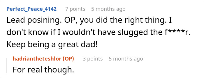 Reddit comments about a child's interaction with an older man, highlighting supportive reactions to a dad.