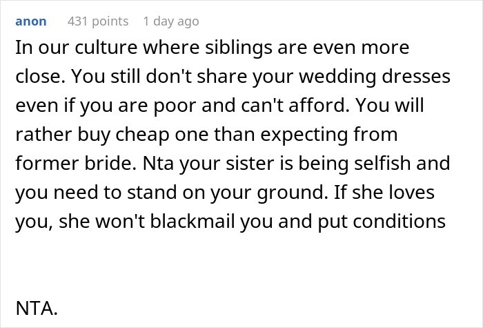 Woman Wants To Ruin Sister’s Dress For Her Wedding, Gets Upset When She’s Told ‘No’