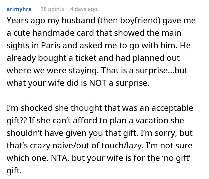 Wife Gives A Grand "Gift" That Backfires, Acts Shocked When Husband Is Disappointed