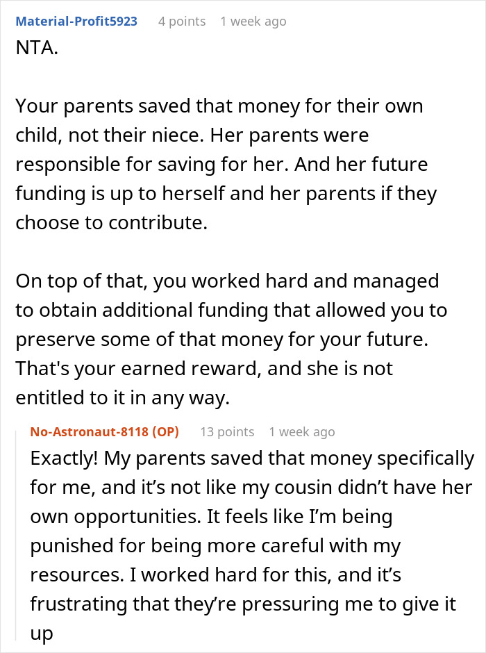 “AITA For Refusing To Give My Younger Cousin My College Fund Because She ‘Needs It More’?”