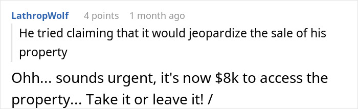 Reddit user comments about a homeowner owing $4K, discussing a property sale dilemma.