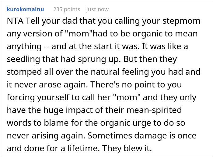 Dad, Stepmom Mock Teen’s Bio Mom, Kid Overhears Them, Quits Calling Stepmom “Mom” For Good