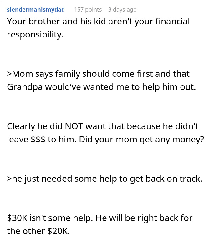 Man Receives $50,000 From His Grandfather, Refuses To Split The Inheritance With His Brother