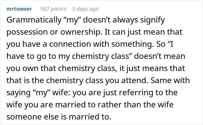 Man Gets Accused Of Being Possessive And Controlling For Referring To His Wife As “My Wife”