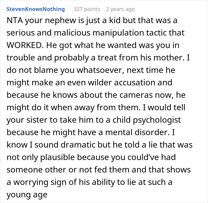 7YO Falsely Accuses Relative Of Neglecting Him While Babysitting, They Refuse To Help Anymore