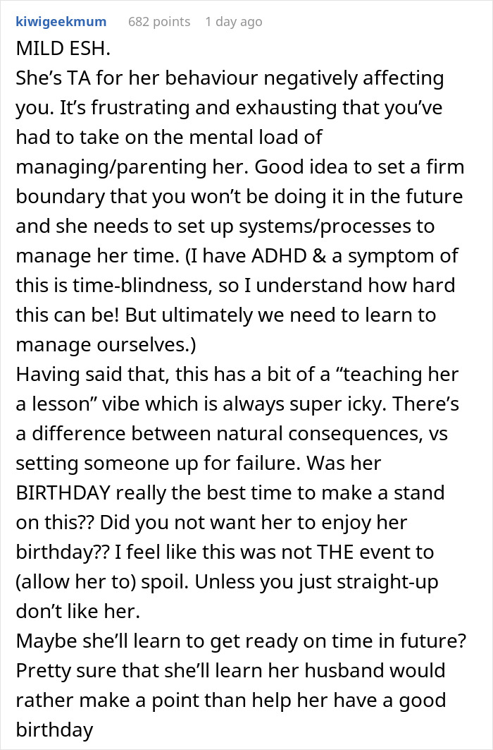 “AITA For Letting My Chronically Late Wife Miss An Event She Was Looking Forward To?”