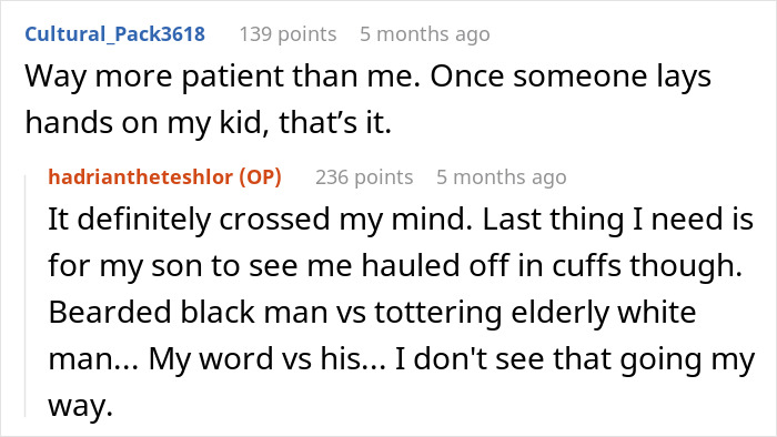 Reddit comments discussing an incident where an older man pushed a child showing a snail. Father shares his thoughts.