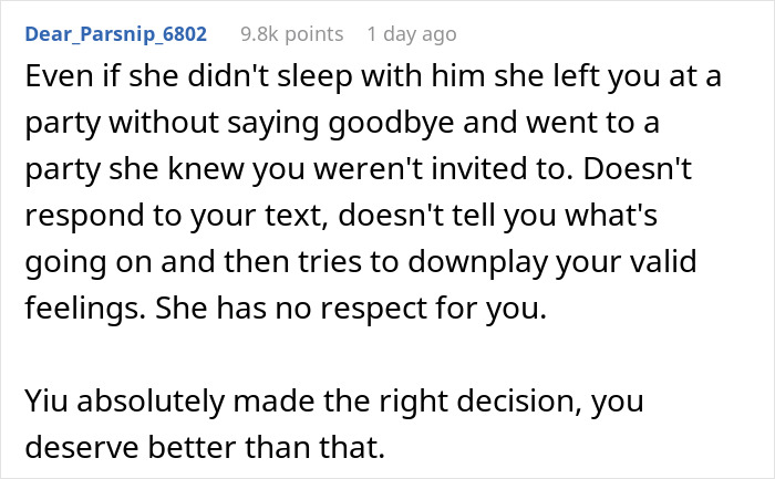 BF Isn't Invited To GF's Friend's Afterparty, She Ignores His Texts All Night, He Dumps Her