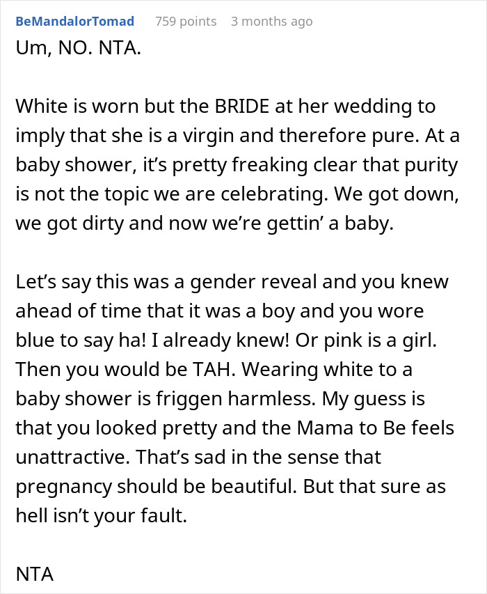 Woman Confused About Why The Dress She Wore To A Friend’s Baby Shower Was Inappropriate