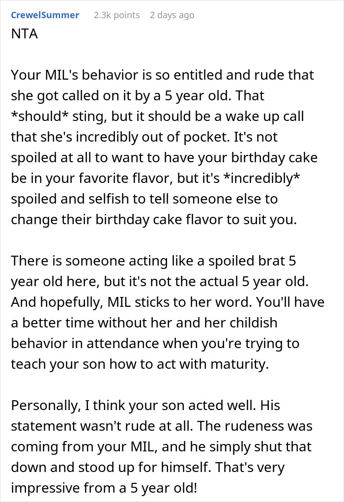 MIL Insists 5YO Change His B-Day Cake As She Doesn’t Like Chocolate, Is Stunned When He Refuses