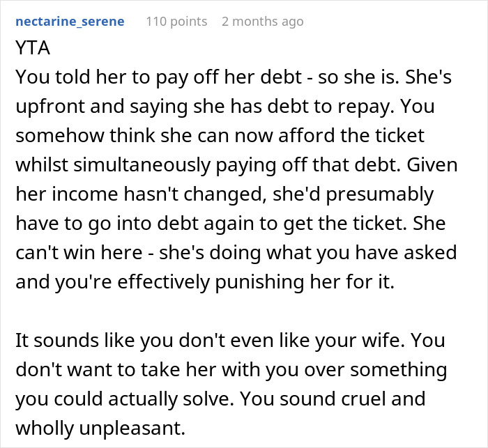 Husband Refuses To Buy Wife A Plane Ticket For Family Vacation: “This Is Her Own Fault”