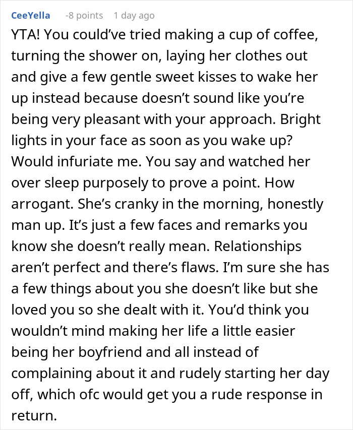 Guy Refuses To Keep Waking Up His GF, She Loses Her Job: "Started Shrieking"