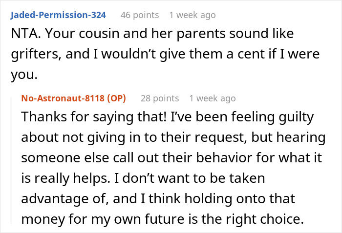 “AITA For Refusing To Give My Younger Cousin My College Fund Because She ‘Needs It More’?”