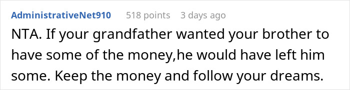 Man Receives $50,000 From His Grandfather, Refuses To Split The Inheritance With His Brother