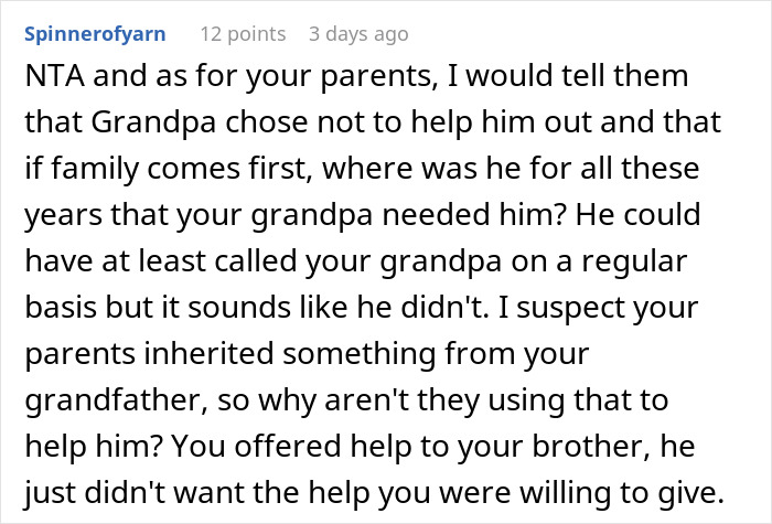 Man Receives $50,000 From His Grandfather, Refuses To Split The Inheritance With His Brother