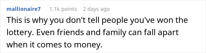 Family And Boyfriend Start Demanding And Spending Woman's Lottery Winnings, She Cuts Them Off