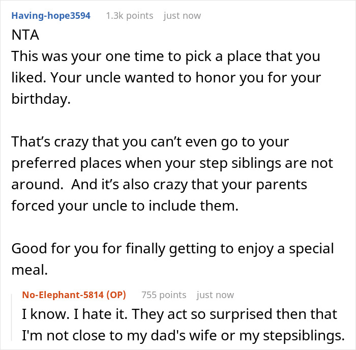 Teen Never Eats At Favorite Restaurant Because Of Stepsiblings, Goes There For B-day, Dad Is Livid