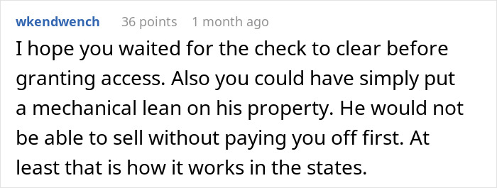 Comment discussing homeowner debt and advice on property liens.