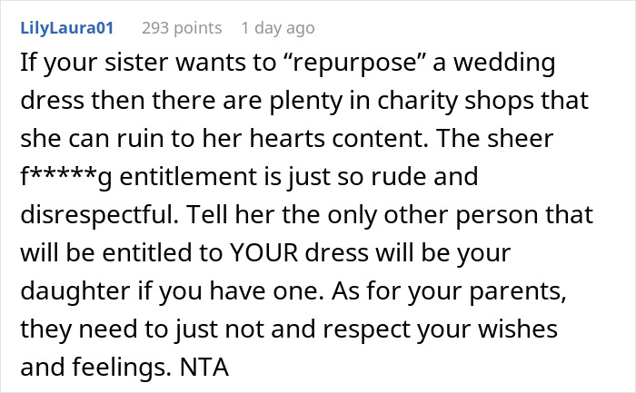 Woman Wants To Ruin Sister’s Dress For Her Wedding, Gets Upset When She’s Told ‘No’