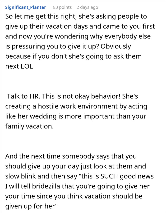 Person Plans Vacation Almost A Year In Advance, Is Chastised For Refusing To Switch With A Bride