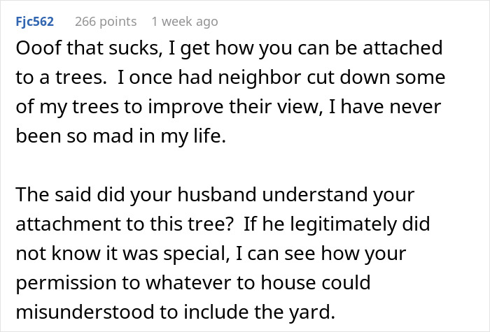 35YO Chops Down Tree Husband’s Family Cherished Without Asking, Leads To Massive Relationship Rift