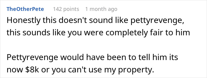 Screenshot of a Reddit comment discussing a homeowner avoiding payment, with ideas of fair and petty revenge.