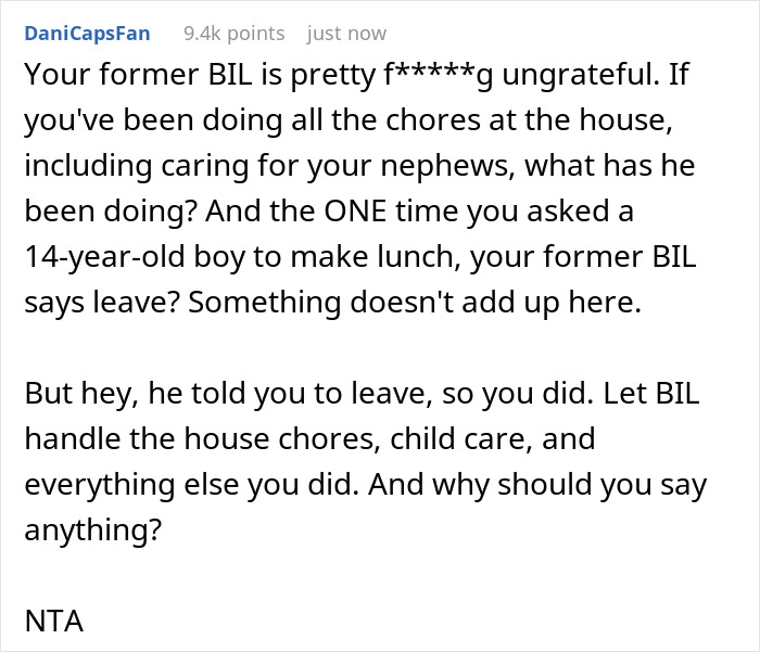 Lady Handles Chores For BIL And Nephews After Sis' Passing, Asked To Leave For Skipping A Meal