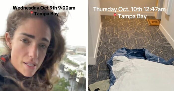 Woman Camps Out In Hallway As Hurricane Milton Seeps Through High-Rise Apartment Windows