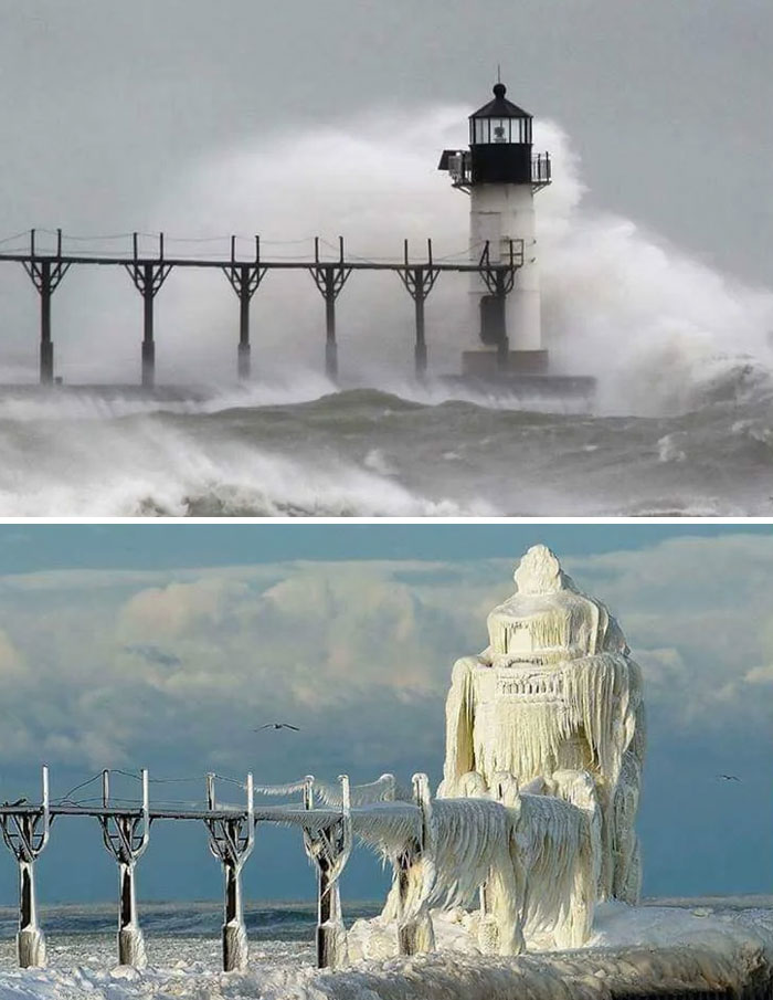 Lighthouse In Michigan After An Ice Storm