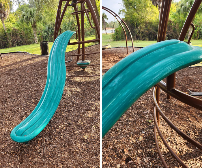 This Slide-Looking Thing Is On The Playground. It's Raised In The Middle And Clearly Not A Slide