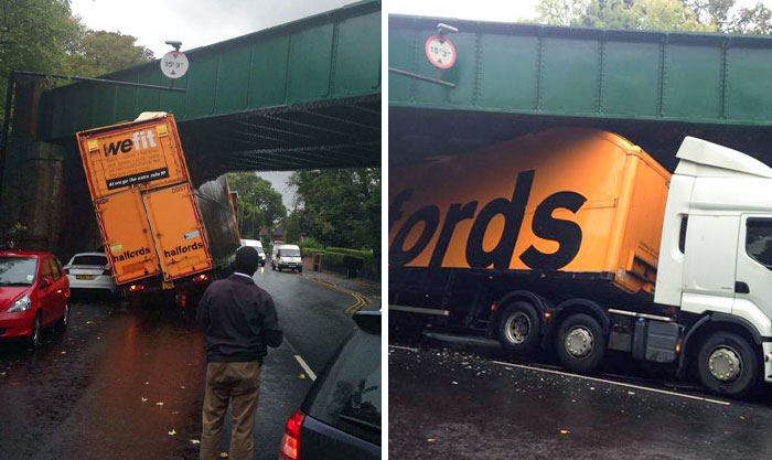 "We Fit" Halfords Lorry Wedged Under Rail Bridge On South Eden Park Road Near Eden Park Station