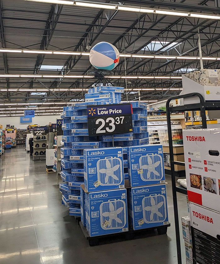 My Local Walmart Is Using A Beach Ball To Show How Effective The Fans They Sell Are