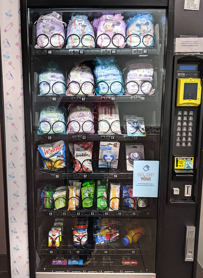 Vending Machine In My Mall Filled With Diapers, Kids Snacks, And Other Kids Conveniences