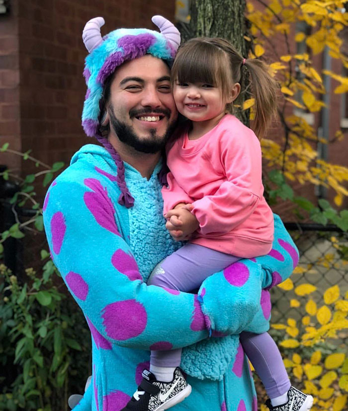 My Friend Logan And His Daughter As Sully And Boo From Monsters Inc. On Halloween