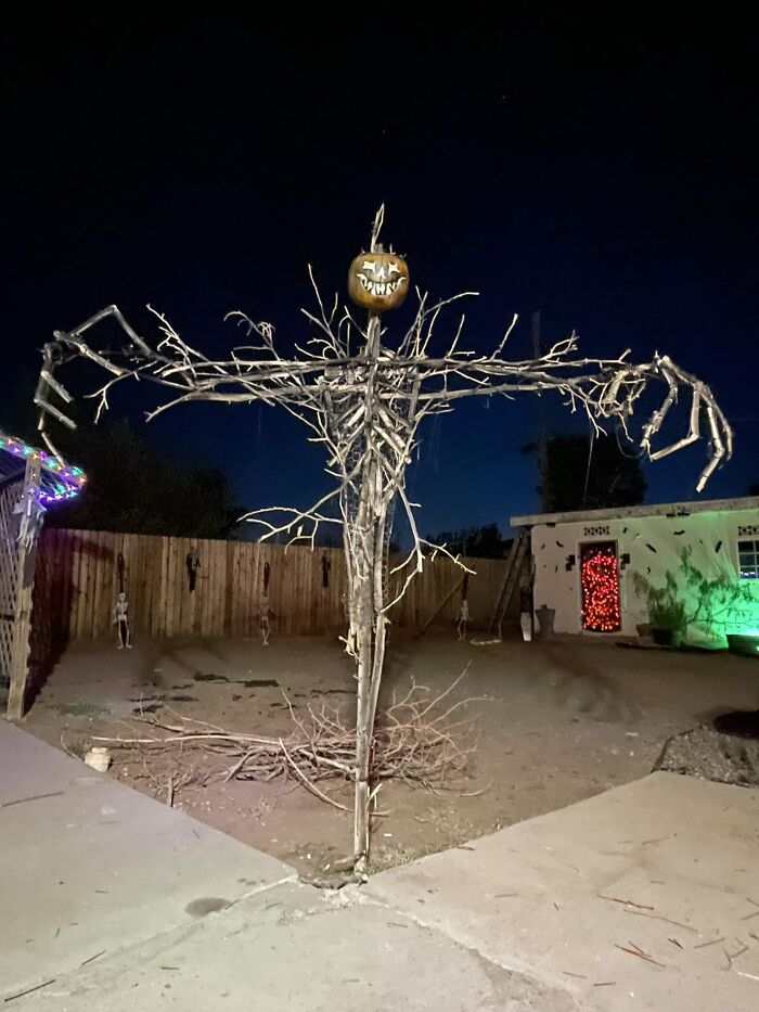 What Do You Guys Think. , A Bunch Of Dead Tree Branches, Hot Glue, Zip Ties, And Wire Mesh. My Spooky Jack-O-Lantern Creature