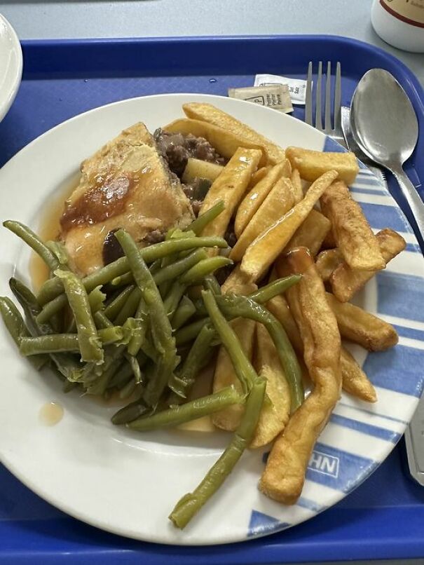 Meat And Potato Pie, Chips And Green Beans @ Barnsley Hospital