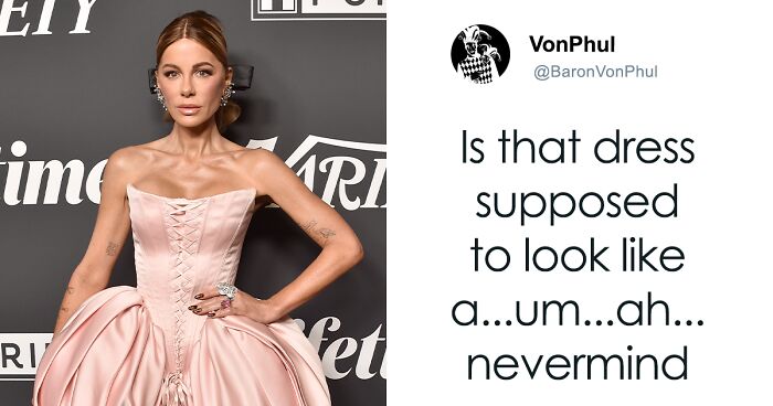 People Crack Jokes About Kate Beckinsale's Suggestive Red Carpet Dress That Looks Like 