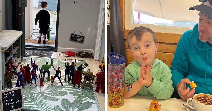 Superhero Fan Gets Ready For First Day Of School, Parents Make Sure His Toys Are There To See Him Off