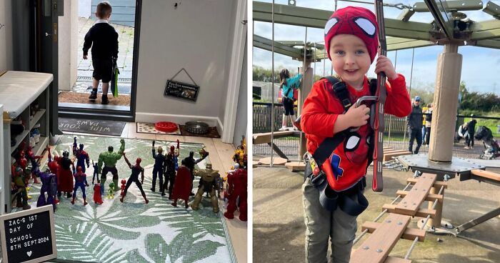 Boy Nervous Before His First Day Of School Gets Massive Encouragement From His Superhero Toys