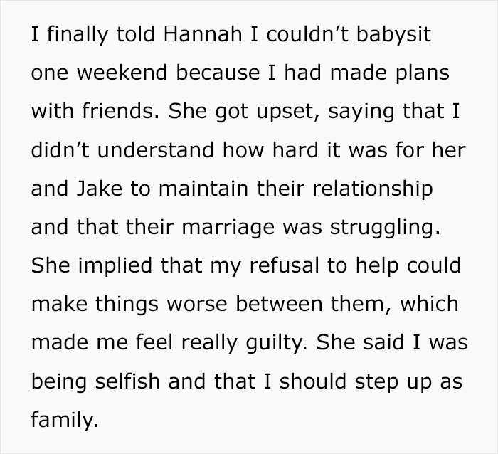 Mom Pressures Brother To Babysit Every Weekend To Help Save Her Marriage, Gets A Reality Check