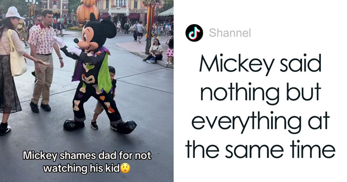 Dad’s Being Neglectful Towards Own Kid At Disneyland, Gets Unexpectedly Called Out By Mickey Mouse