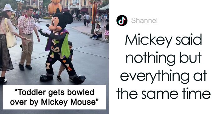 Kid Gets Bowled Over By Mickey Mouse As Dad Is Busy With His Phone, Mickey Schools Him